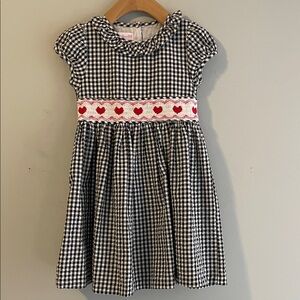 Bonnie Jean heart smocked black/white gingham Valentine's Day dress size:5